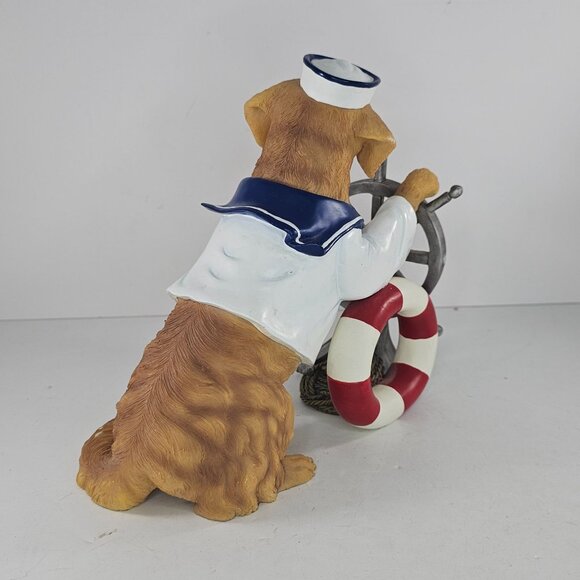 Golden Retriever Nautical Figurine In Sailor Outfit Ship Wheel By Punch Studio - Picture 4 of 8